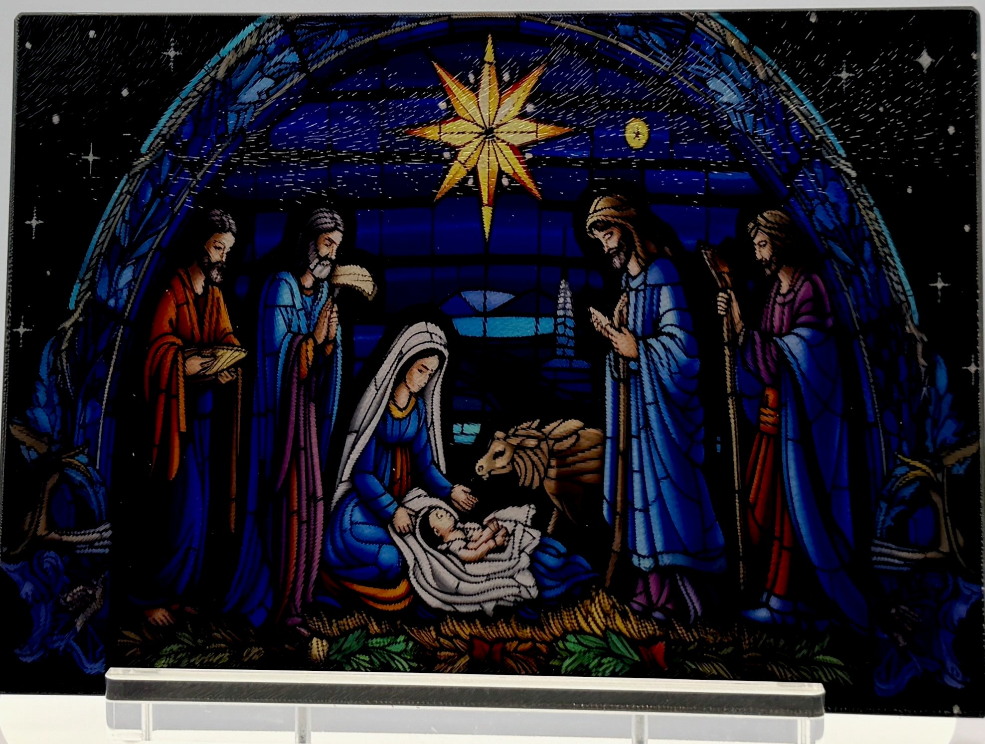Christmas Nativity Sublimated Tempered Glass Cutting Board. 11"x8"