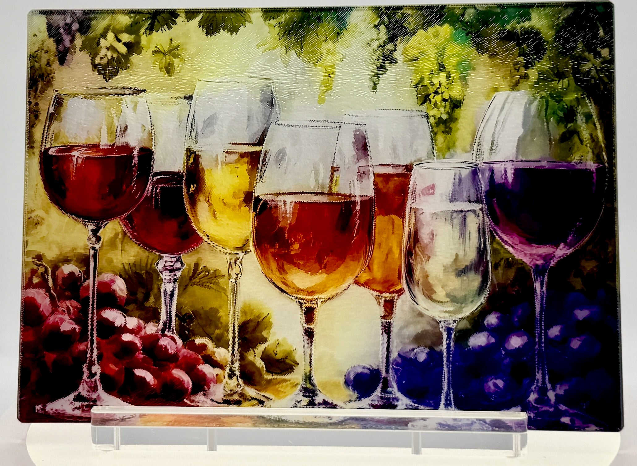 Beautiful Tempered Glass Cutting Board with Wine Theme.  11" x 8"