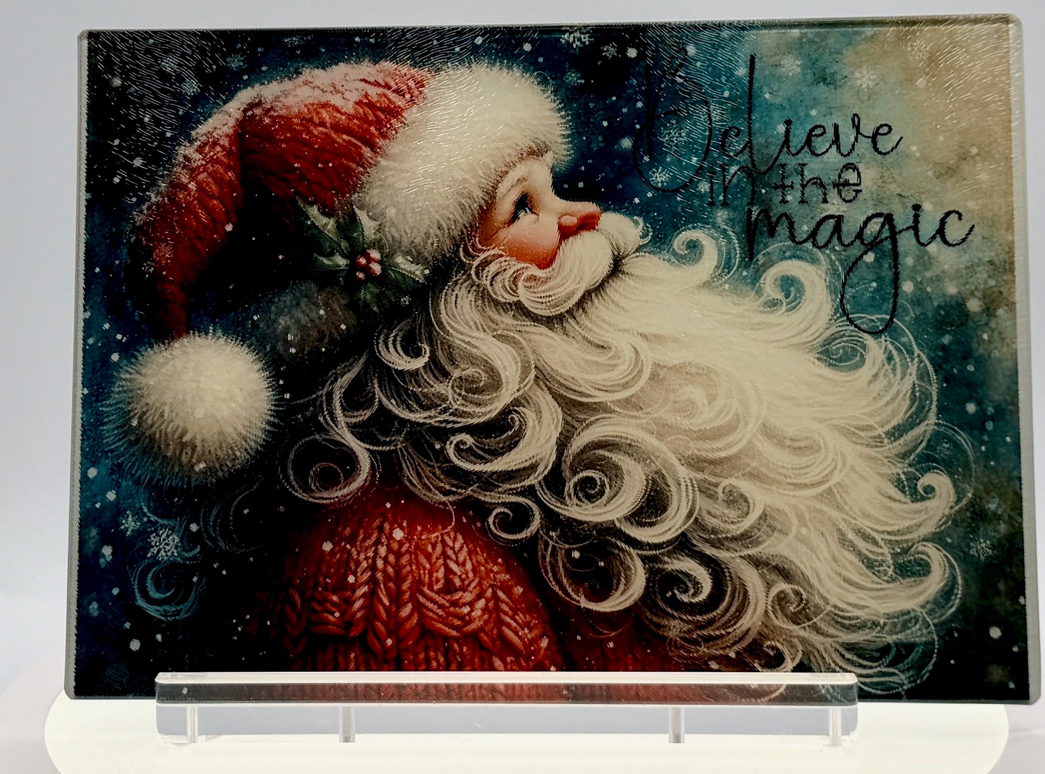 Beautiful Sublimated Tempered Glass Cutting Board with Christmas Santa Theme