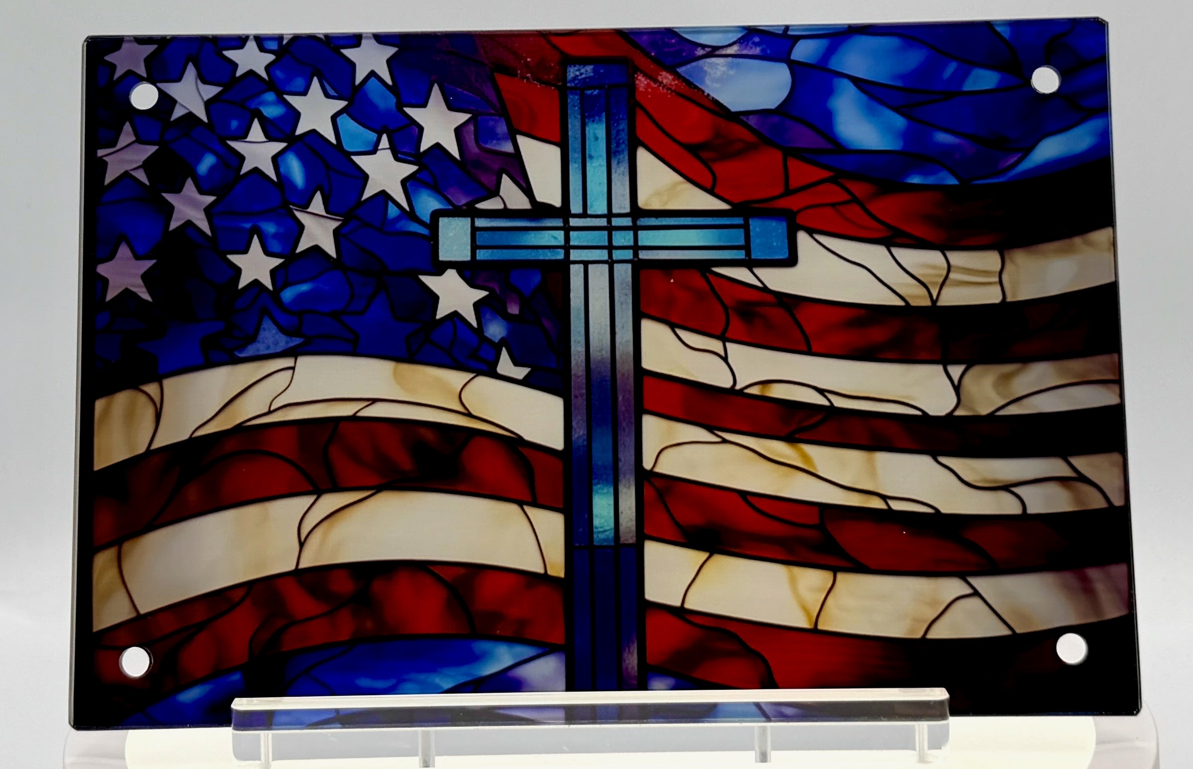 Beautiful Patriotic and Faith Theme Glass Wall Hanging.