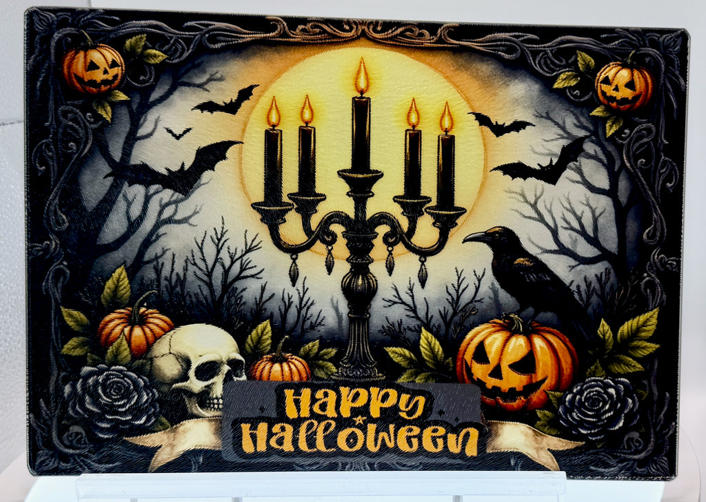 Fun Halloween Themed Tempered Glass Cutting Board. 11" x 8"