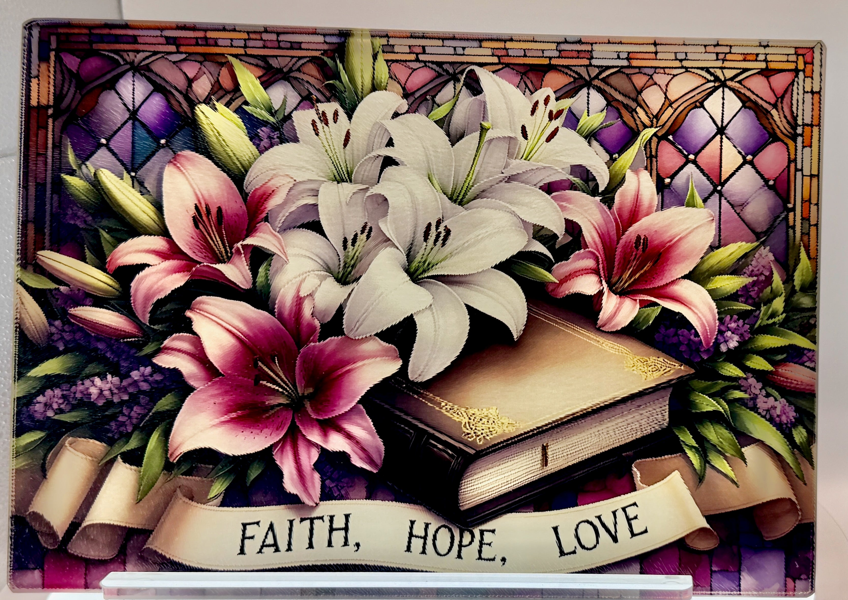 Beautiful Tempered Glass Sublimated Cutting Board.  11" x 8"