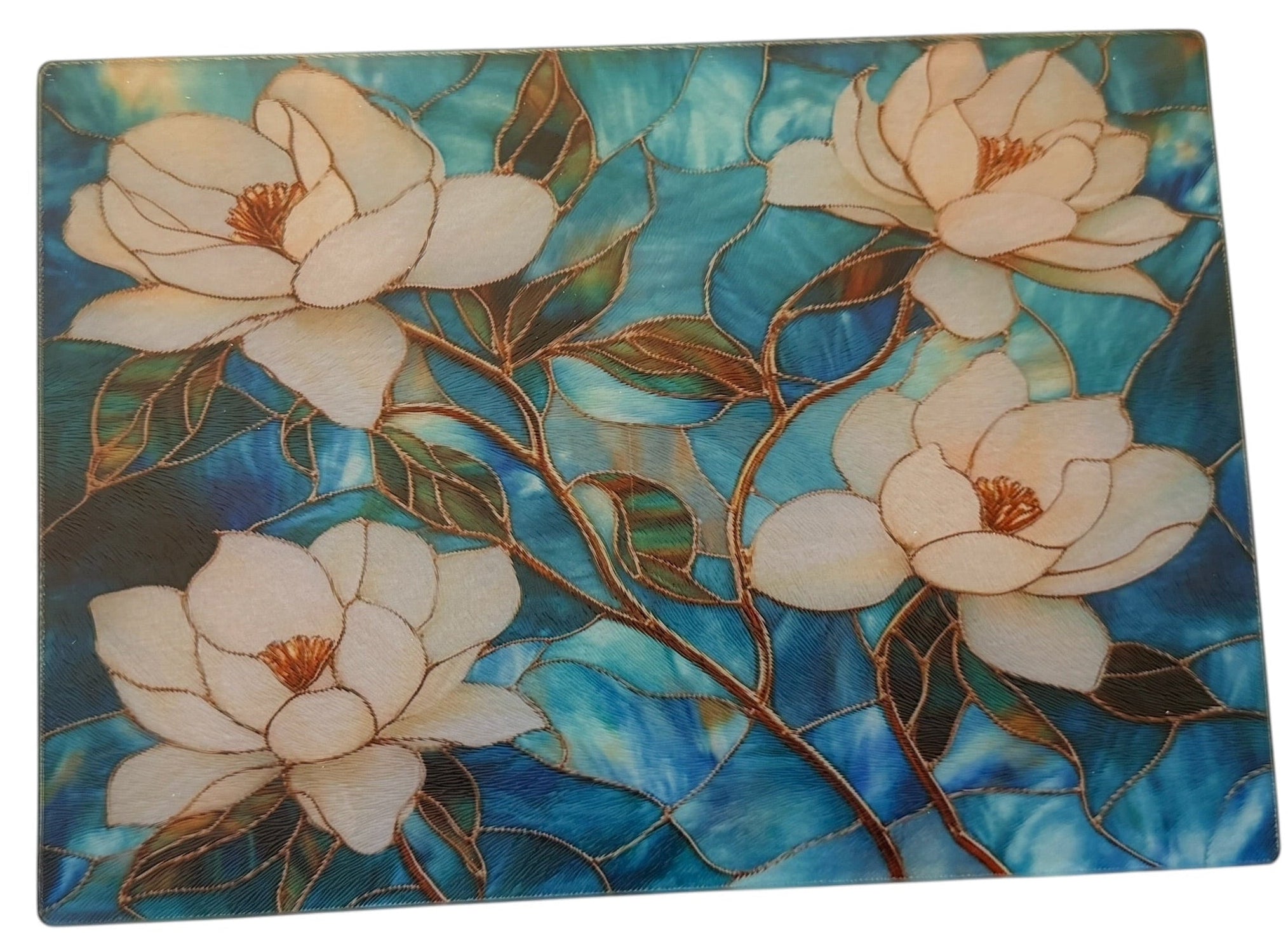 Floral Tempered Glass Cutting Board. 11" x 8"