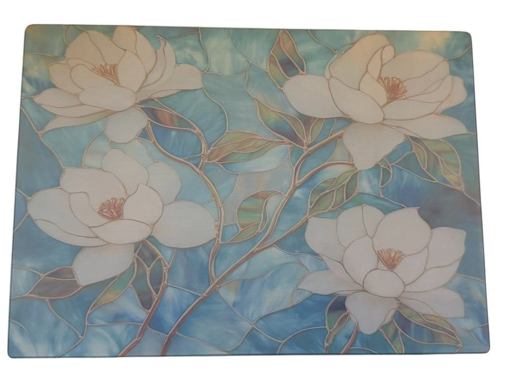 Floral Tempered Glass Cutting Board. 11" x 8"