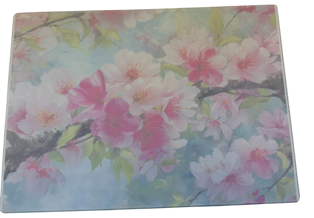 Beautiful Tempered Glass Cutting Board with Cherry Blossom Theme