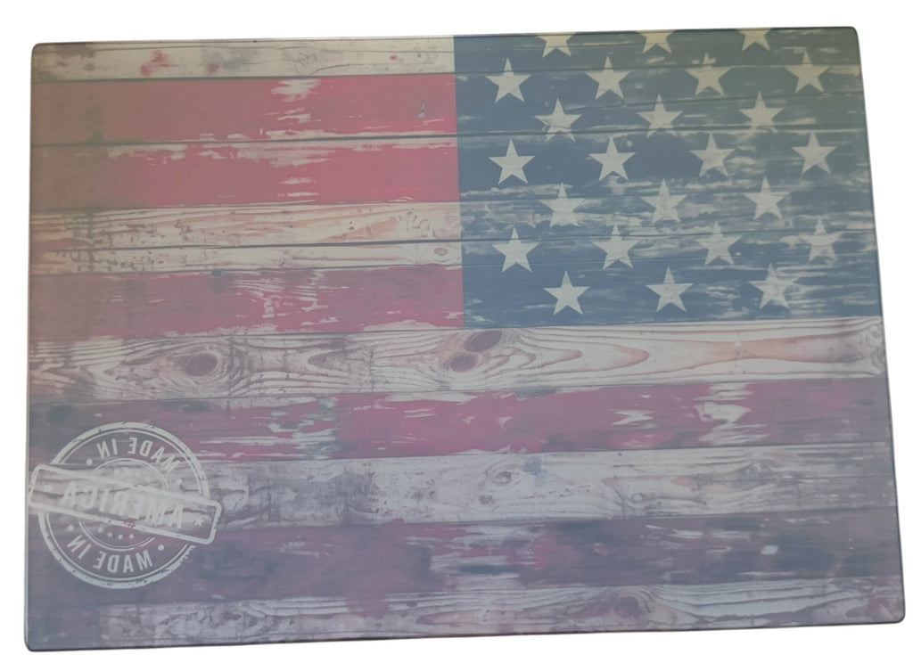 Fantastic Wood Look Flag on Tempered Glass Cutting Board. 11" x 8"