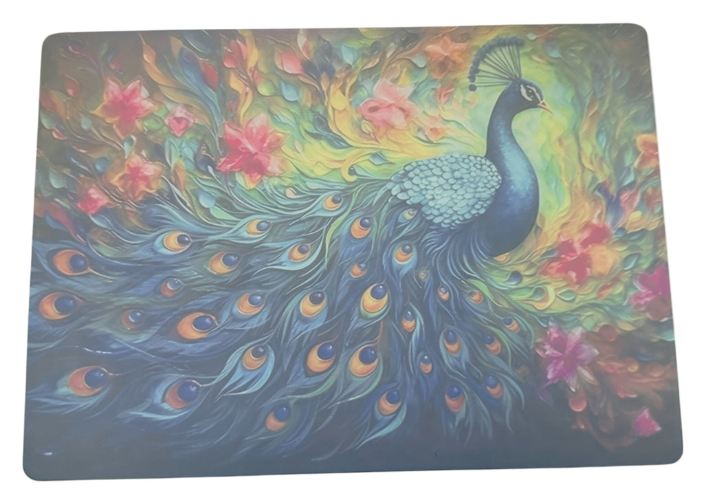 Beautiful Tempered Glass Cutting Board in Peacock Theme. 11" x 8"