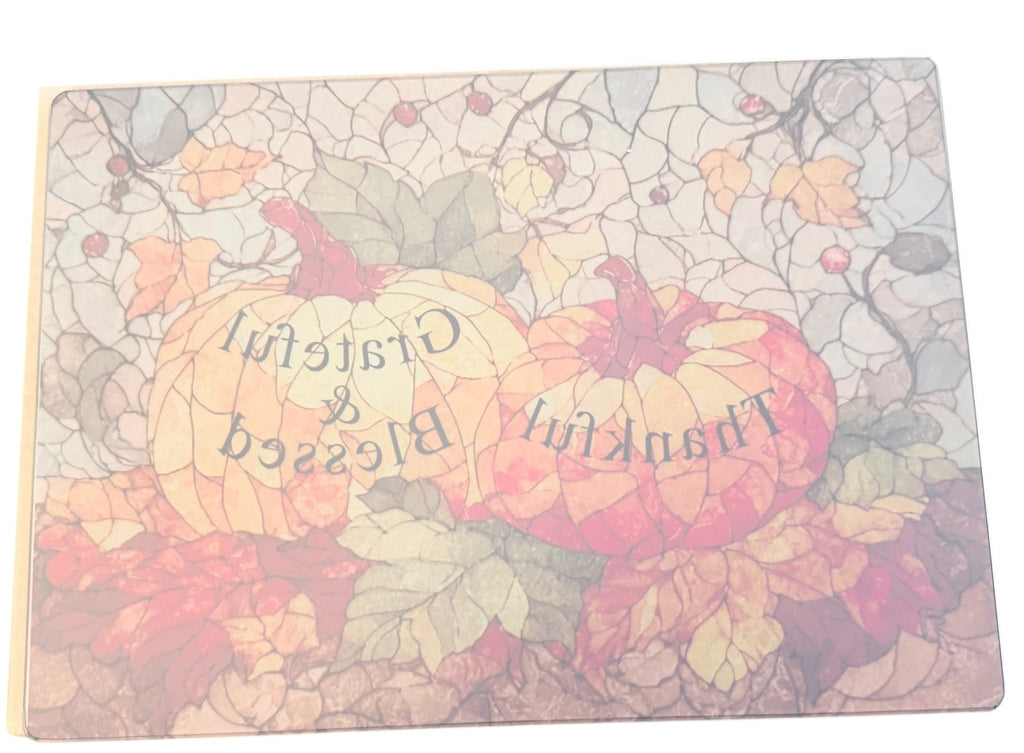 Tempered Glass Cutting Board in Fall Theme.  11" x 8"