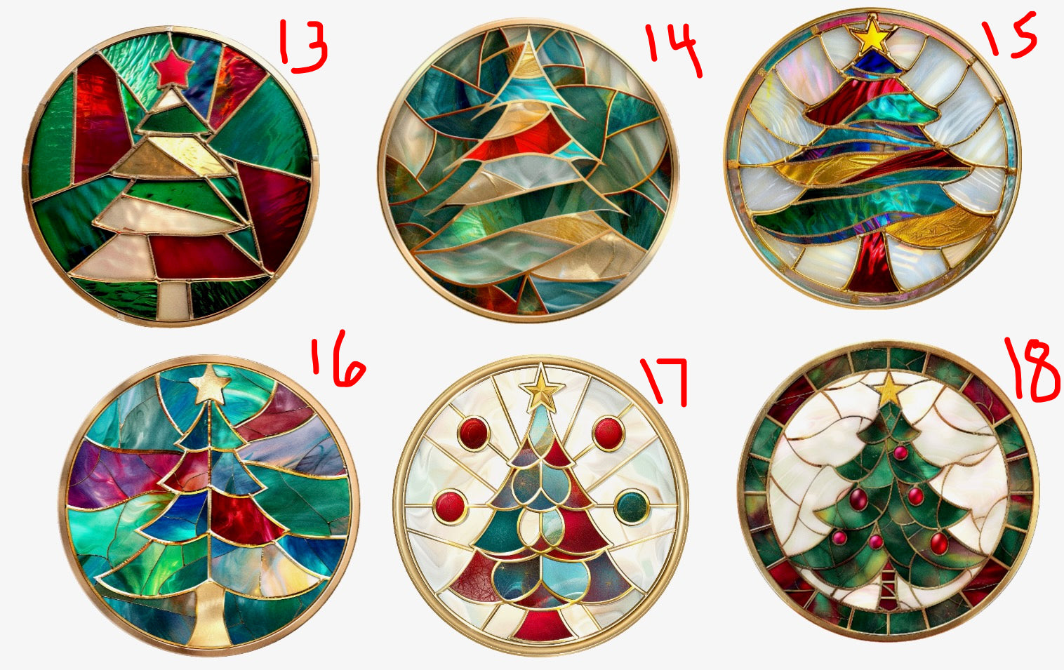 Beautiful Glass Christmas Ornaments With Red Ribbon. 3" in Size. 18 Choices.