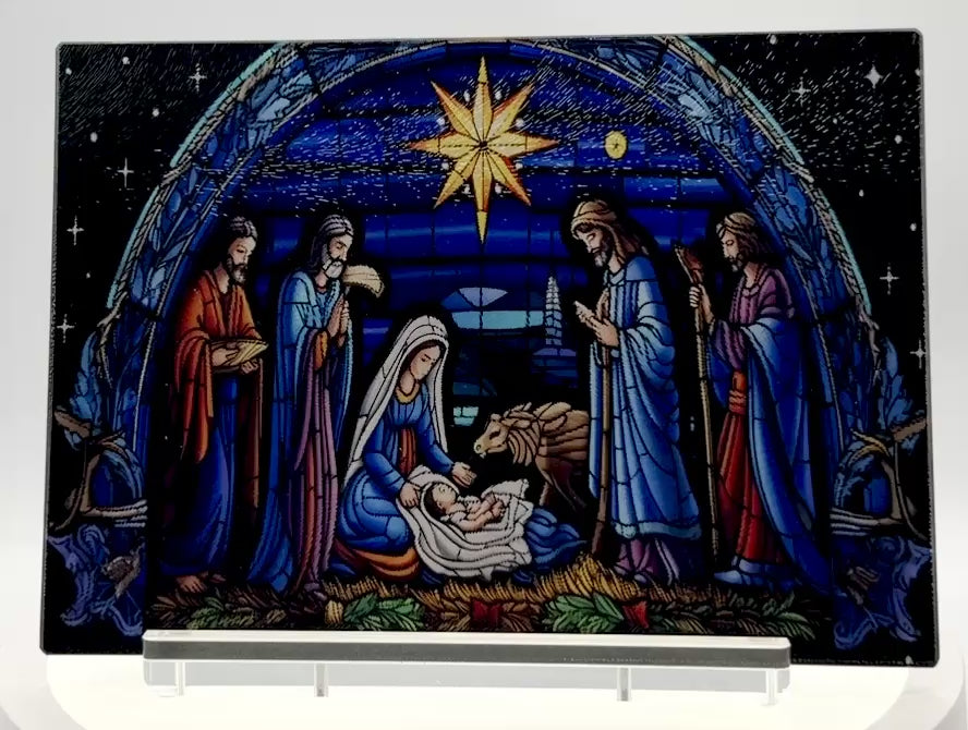 Christmas Nativity Sublimated Tempered Glass Cutting Board. 11"x8"