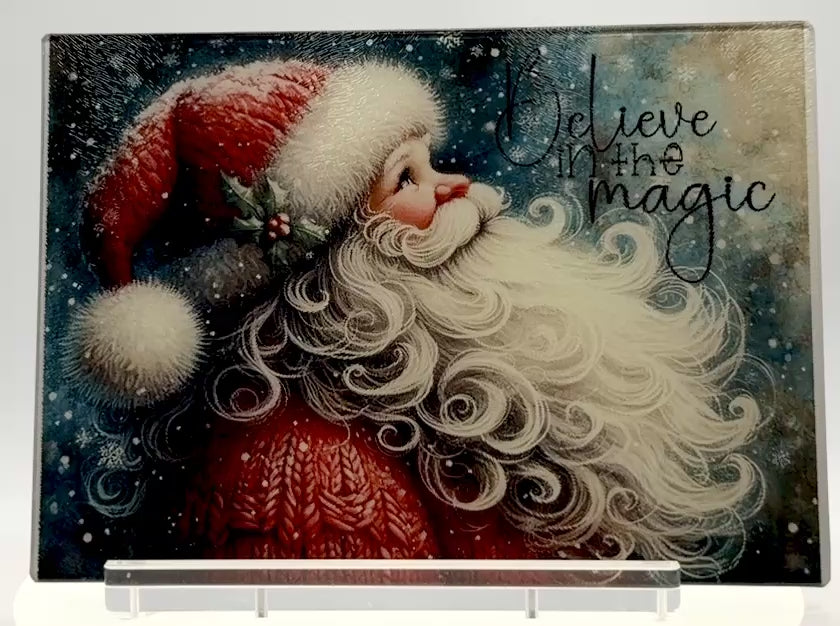 Beautiful Sublimated Tempered Glass Cutting Board with Christmas Santa Theme